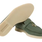 Loro Piana Summer Walk Suede Loafers - Sage Green - Image 3