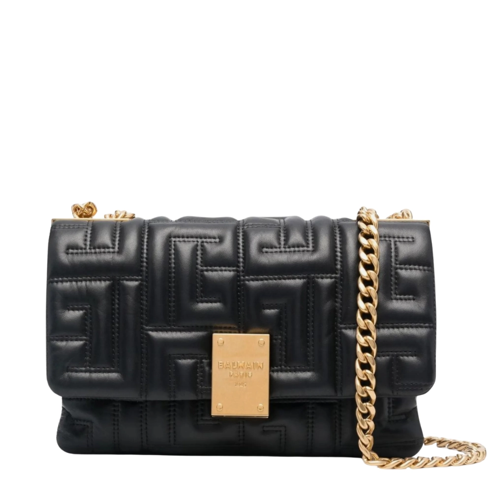 Balmain-B-Buzz-1945-Monogram-Flap-Bag-BLACK-1 Balmain Small 1945 Monogram Flap Bag - Image 1