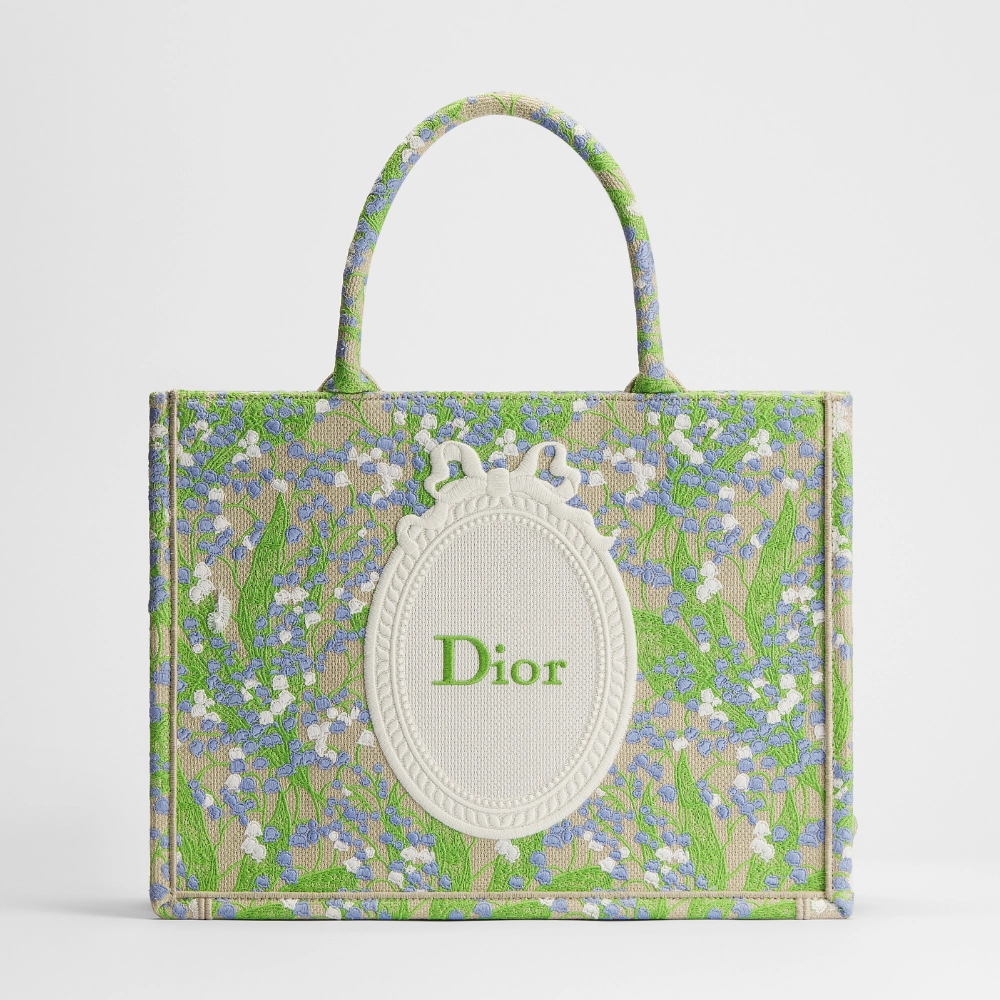 Dior-Book-Tote-Collection-Floral-Lily-of-the-Valley-Embroidery-GREEN-1 Dior Multicolor Dior Water Lily Embroidery and Dior Médaillon - Image 1
