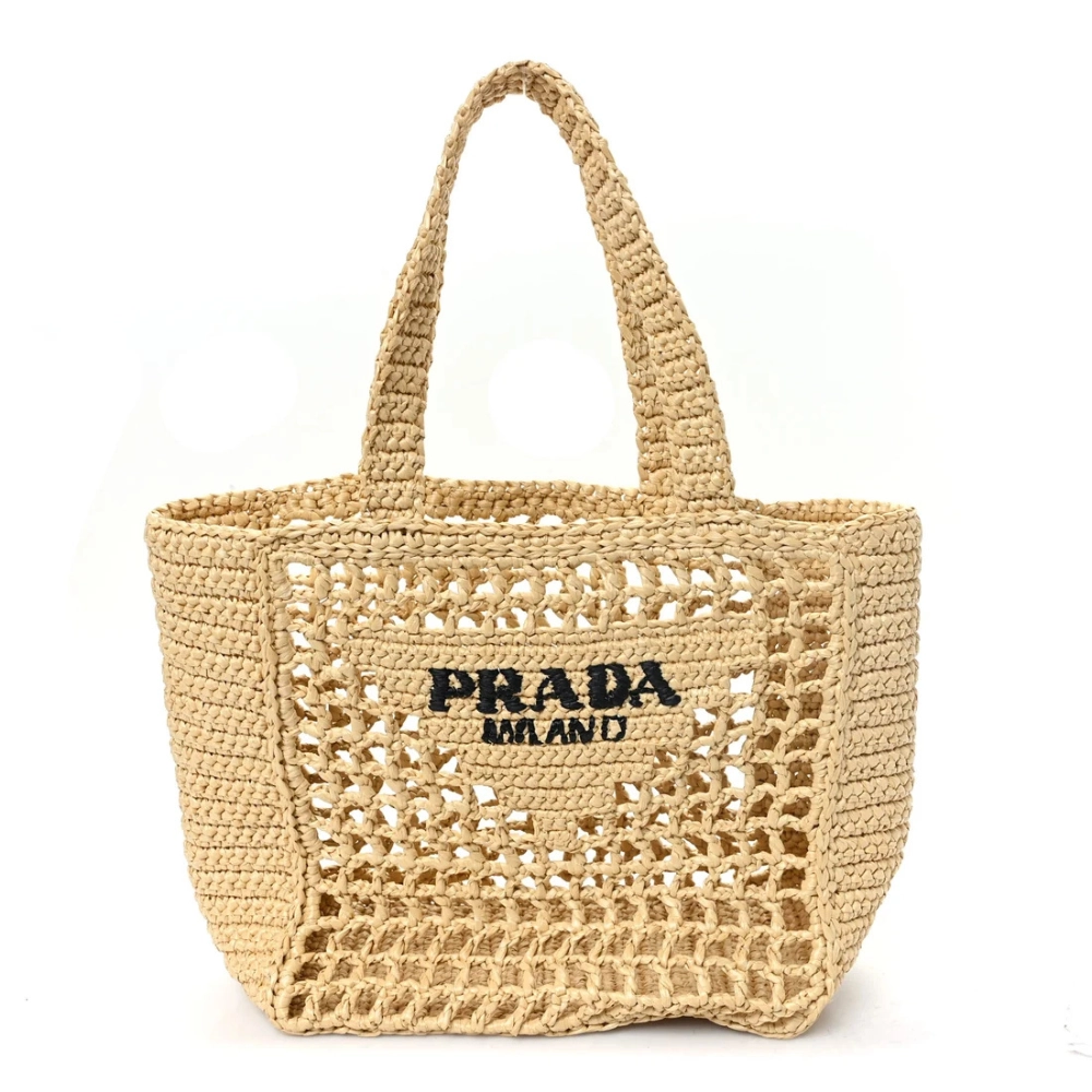 Prada-Crochet-Raffia-Tote-Bag-LIGHT-BEIGE-1 Prada Crochet Raffia Tote Bag - Image 1