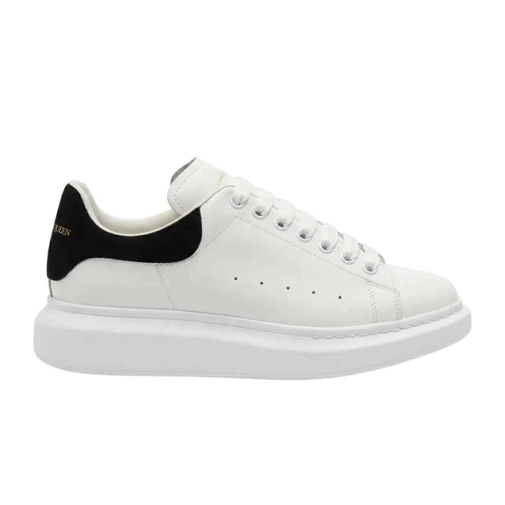 SMAQ000100001-SHOES-White.Black-1 Alexander McQueen Oversized Low-Top Leather Sneaker - White / Black Suede Heel - Image 1