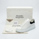 Alexander McQueen Oversized Low-Top Leather Sneaker - White / Black Suede Heel - Image 6
