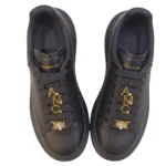 Alexander McQueen Oversized Leather Sneaker with Gold Hardware Jewels - Black - Image 3