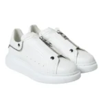 Alexander McQueen Oversized Leather Sneakers with Metal Zipper - White - Image 2