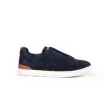 Zegna Triple Stitch Suede Slip-On Sneakers (Navy Blue)
