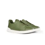 Zegna Triple Stitch Leather Slip-On Sneakers (Olive Green) - Image 2