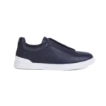 Zegna Triple Stitch Slip-On Sneakers in Navy Blue Deerskin Leather