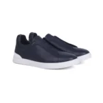 Zegna Triple Stitch Slip-On Sneakers in Navy Blue Deerskin Leather - Image 2