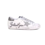 Golden Goose Super-Star Sneakers in White Leather with Script Logo and Silver Star