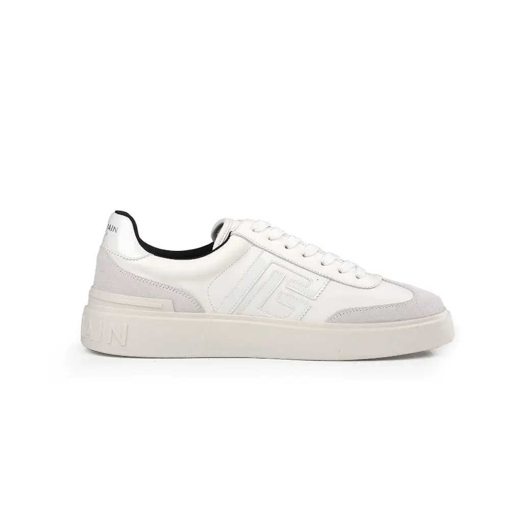 SmBn001000001-SHOES-BALMAIN-202-1 Balmain B-Court Leather Low-Top Sneakers (White/Grey) - Image 1