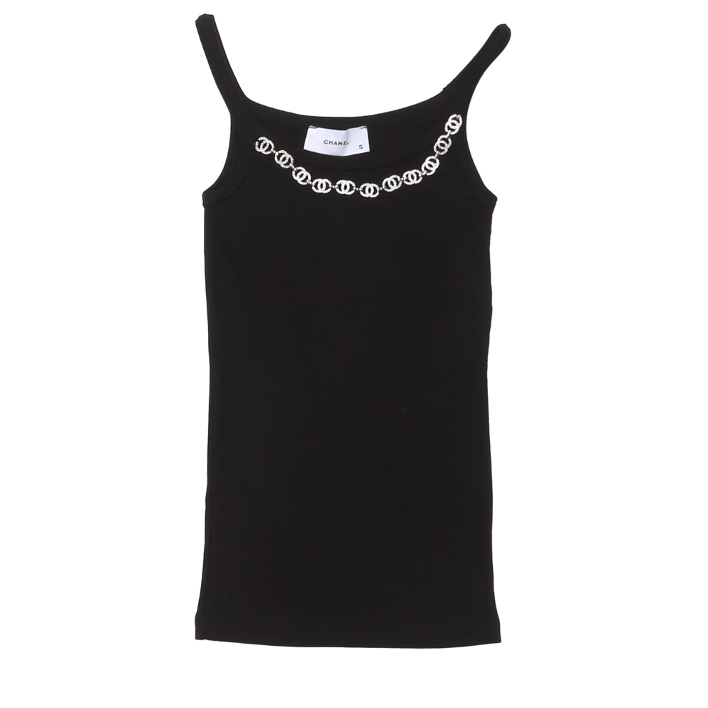 3919-T-SHIRT-CHANEEL-Black-1 Chanel Embellished Strap Tank Top - Image 1