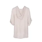 Shiny Hooded Linen Drawstring Blouse - Image 2