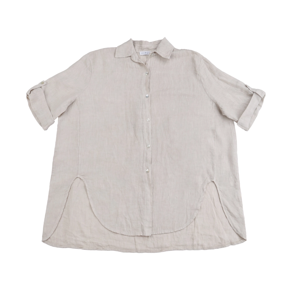 5443-SHIRT-LINO-Beig-1 Linen Rolled-Sleeve Button-Down Shirt - Image 1