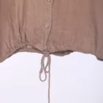 Shiny Drawstring Hem Linen Shirt - Image 2