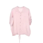 Shiny Drawstring Hem Linen Shirt - Image 4