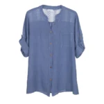 Shiny Lace-Paneled Linen Button-Down Shirt