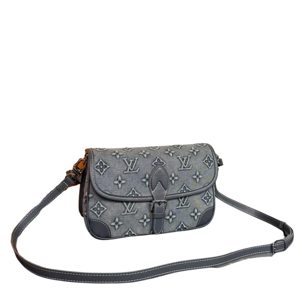 56568-1-BAG-LV-Denim-Grey-1 Diane Monogram Denim Flap Shoulder Bag - Image 1