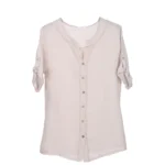 Shiny Embroidered Trim Linen Blouse