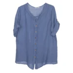 Shiny Embroidered Trim Linen Blouse - Image 2