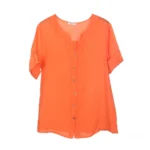Shiny Embroidered Trim Linen Blouse - Image 5