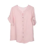 Shiny Embroidered Trim Linen Blouse - Image 6
