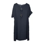 Shiny Linen Button-Accented Midi Dress - Image 3