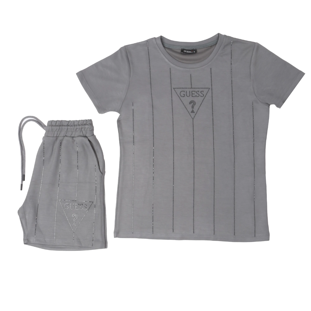 9315-SET-GUESS-Olive-Green-1 Guess Rhinestone Triangle Tracksuit Set - Image 1