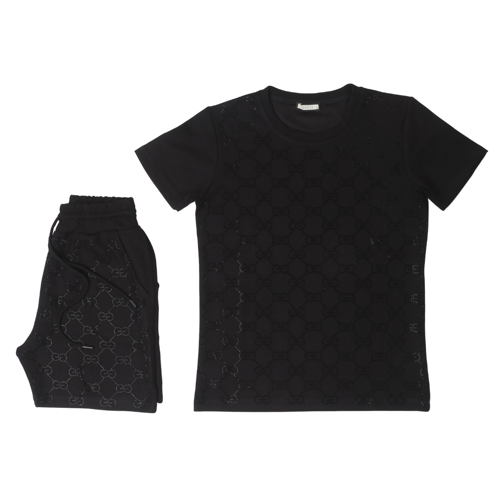 9318-SET-GUESS-Black-1 Gucci Monogram Crystal Tracksuit Set - Image 1