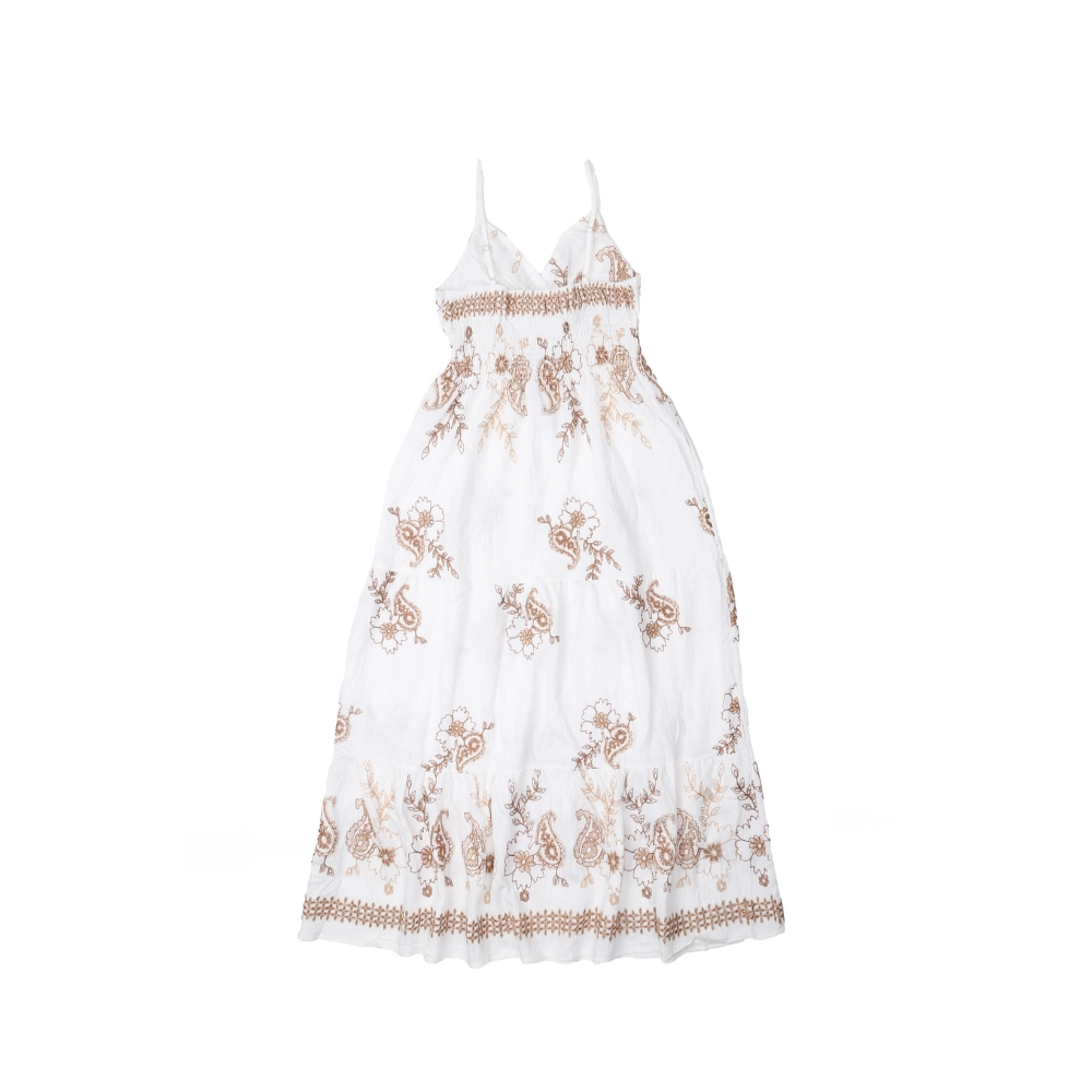 K022-DRESS-CHRISTY-White-1 Christy Embroidered Strappy Summer Dress - Image 1