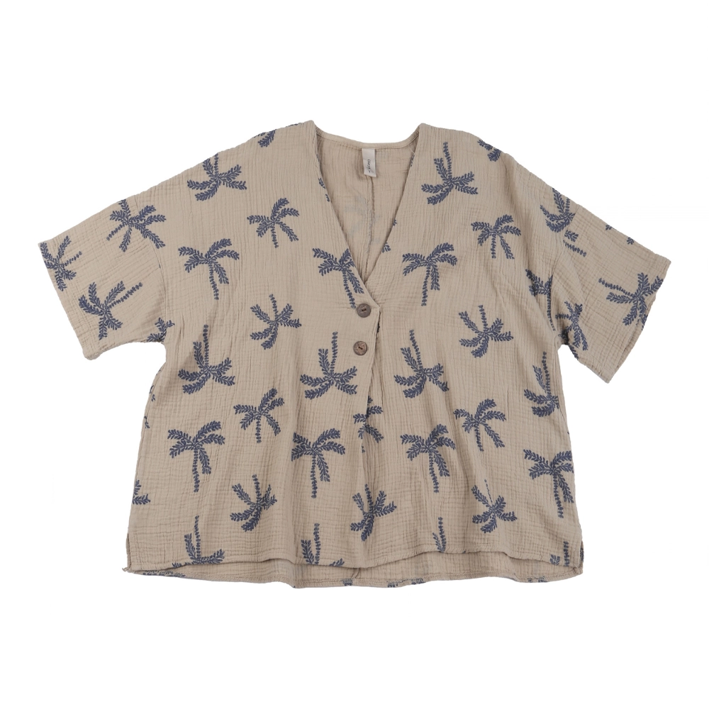 M12693-BLOUSE-GIOYA-Coffee-1 Gioya Palm Print Button-Front Blouse - Image 1