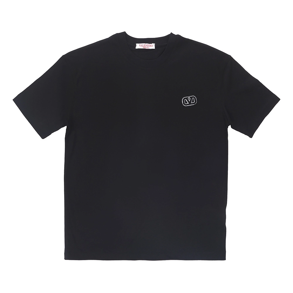 M27-26-T-S-VALENTINO-Black-1 Valentino Embroidered VLogo Chest Patch T-Shirt - Image 1