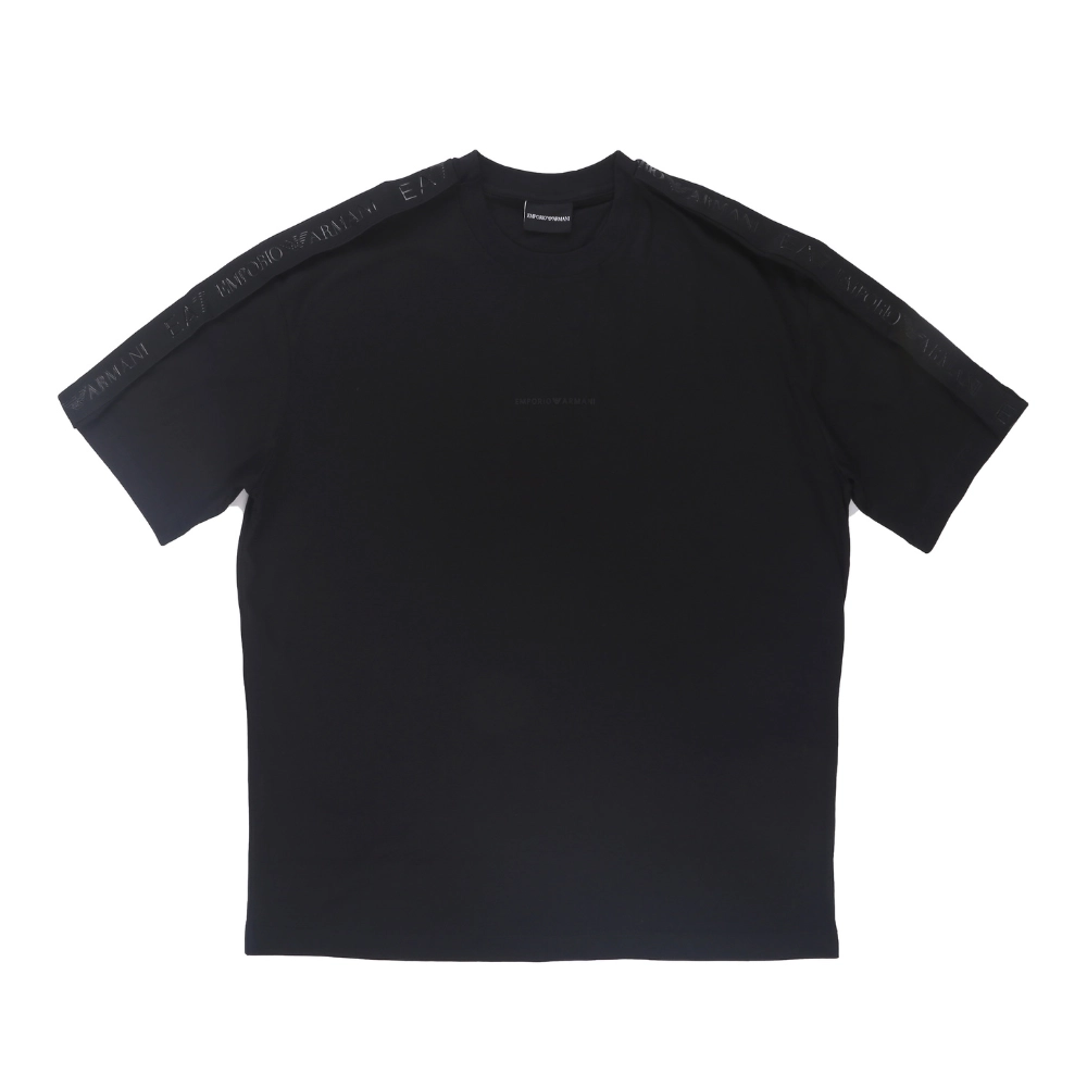 M9-26-T.S-ARMANI-Black-1 Emporio Armani Branded Tape Shoulder T-Shirt - Image 1