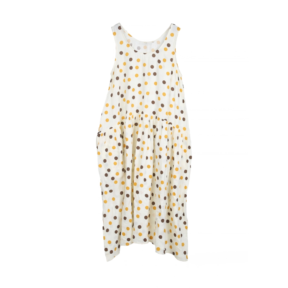 ML3542-DRESS-GIOYA-Beig-1 Gioya Polka Dot Sleeveless Midi Dress - Image 1
