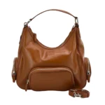 Pocket Washed Leather Hobo Shoulder Bag - Image 2