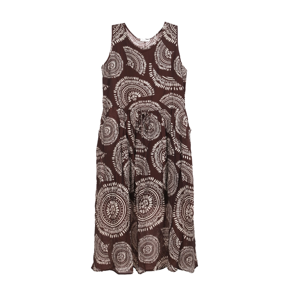 QC6181-DRESS-GIOYA-Brown-1 Gioya Mandala Print Sleeveless Midi Dress - Image 1