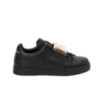 Dolce & Gabbana Portofino Leather Gold Plate Plate Sneakers Black