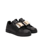 Dolce & Gabbana Portofino Leather Gold Plate Plate Sneakers Black - Image 2