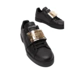 Dolce & Gabbana Portofino Leather Gold Plate Plate Sneakers Black - Image 3