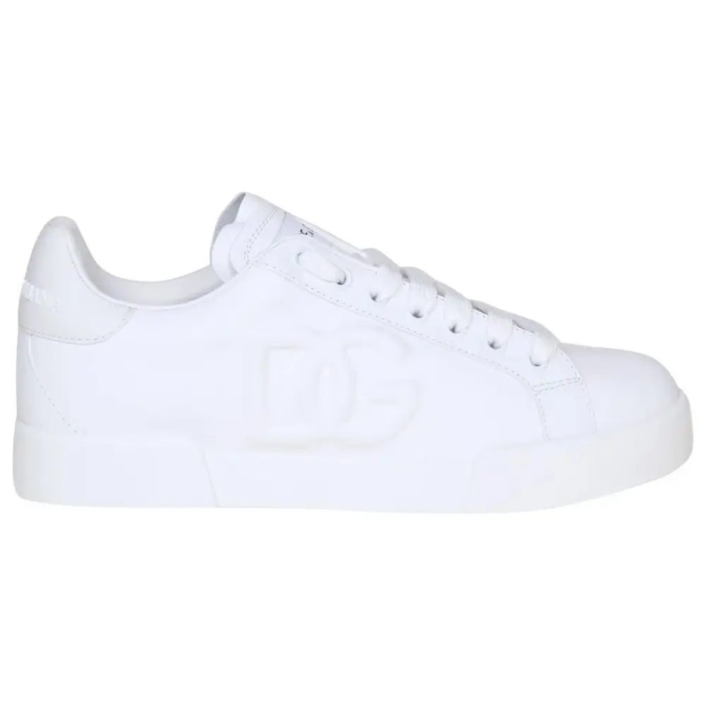 SMDG001500004-SHOES-D-G-White-1 Dolce & Gabbana Portofino Embossed Leather Sneakers - All White - Image 1