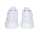 Dolce & Gabbana Portofino Embossed Leather Sneakers - All White - Image 3