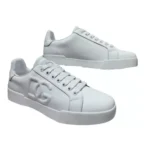 Dolce & Gabbana Portofino Embossed Leather Sneakers - All White - Image 4