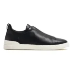 Zegna Triple Stitch Leather Low-Top Sneakers - Smooth Black / White Sole