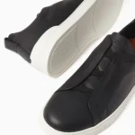 Zegna Triple Stitch Leather Low-Top Sneakers - Smooth Black / White Sole - Image 5