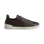 Zegna Triple Stitch Leather Low-Top Sneakers - Dark Chocolate Brown