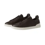 Zegna Triple Stitch Leather Low-Top Sneakers - Dark Chocolate Brown - Image 2