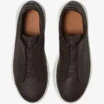 Zegna Triple Stitch Leather Low-Top Sneakers - Dark Chocolate Brown - Image 3