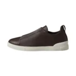 Zegna Triple Stitch Leather Low-Top Sneakers - Dark Chocolate Brown - Image 6