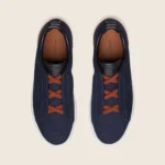 Zegna Triple Stitch Suede Low-Top Sneakers - Navy Blue / Gum Sole - Image 3