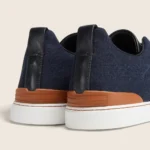 Zegna Triple Stitch Suede Low-Top Sneakers - Navy Blue / Gum Sole - Image 4