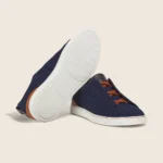 Zegna Triple Stitch Suede Low-Top Sneakers - Navy Blue / Gum Sole - Image 5